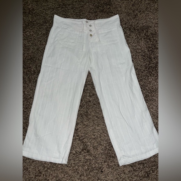 Sundance White Eyelet Boho Coastal Lined Drawstring Button Fly Pants -Size M - Picture 1 of 9